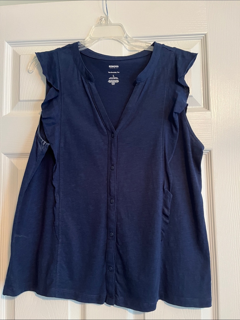 Sonoma Navy Button-Front Ruffle Sleeve Blouse